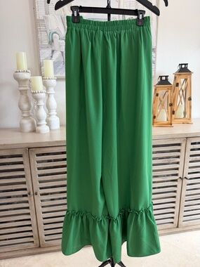Sugarlips Green Ruffle Hem Wide Leg Pants